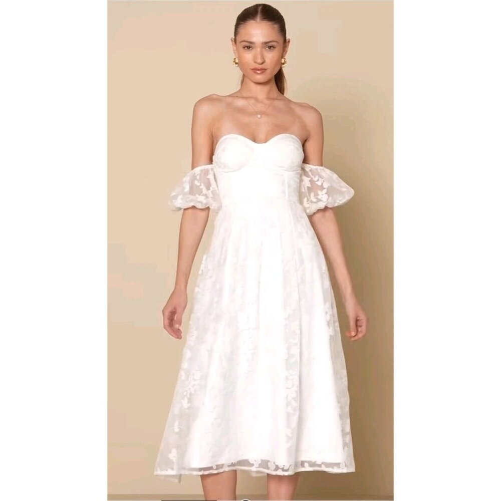 Lulu's White Off-Shoulder Wedding Dress